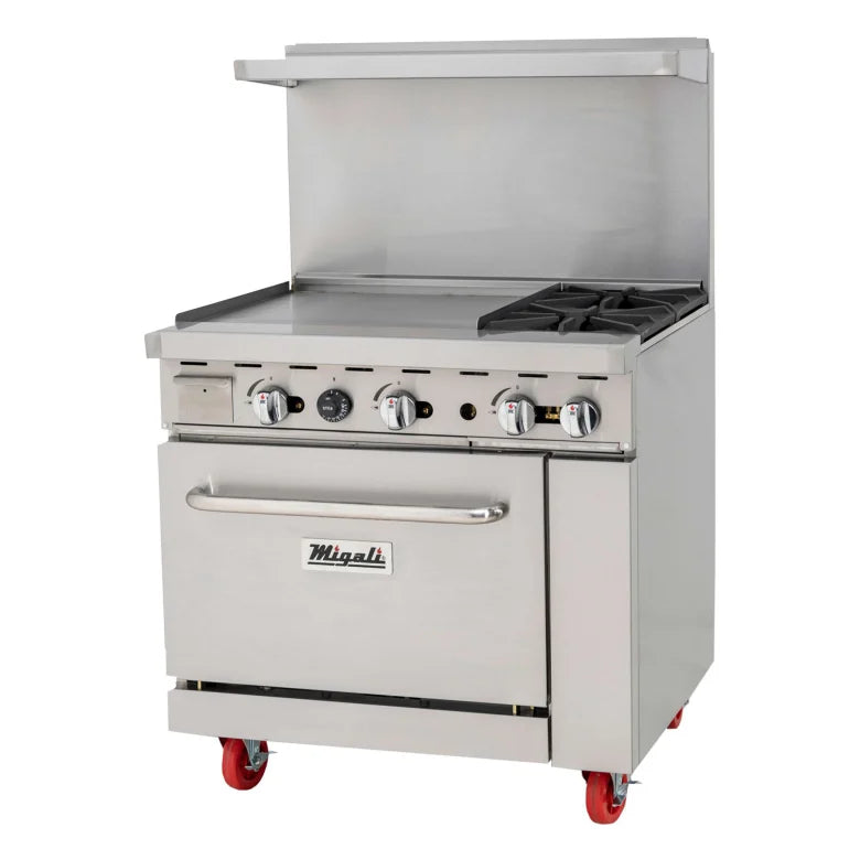 Migali C-RO2B-24GL-NG 36" 2 Burner Gas Range w/ Griddle & Standard Oven, Natural Gas