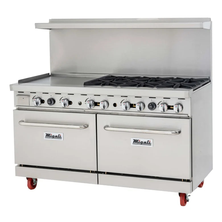 Migali C-RO6B-24GL-LP 60" 6 Burner Gas Range w/ Griddle & (2) Standard Ovens, Liquid Propane