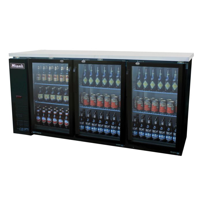 Migali C-BB72G-HC 72 4/5" Bar Refrigerator - 3 Swinging Glass Doors, 115v