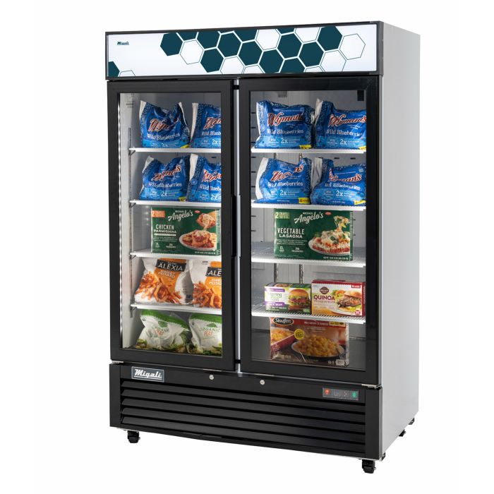 Migali C-49FM-HCE 54 2/5" Two Section Display Freezer w/ Swing Doors - Bottom Mount Compressor, White, 115v