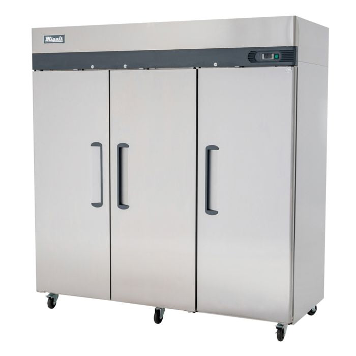 Migali C-3R-HC 77 4/5" Three Section Reach In Refrigerator, (3) Left/Right Hinge Solid Doors, 115v