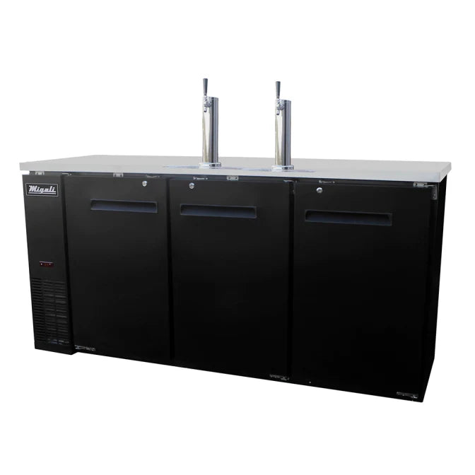 Migali C-DD72-3-HC 72 4/5" Kegerator Beer Dispenser w/ (3) Keg Capacity - (2) Columns, Black