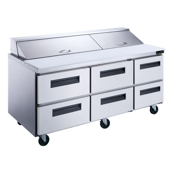 DSP72-18-D6 6-Drawer Commercial Food Prep Table Refrigerator in Stainless Steel